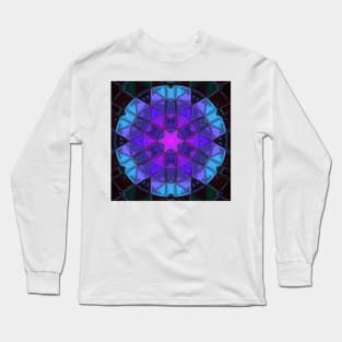 Mosaic Kaleidoscope Flower Purple Blue and Black Long Sleeve T-Shirt